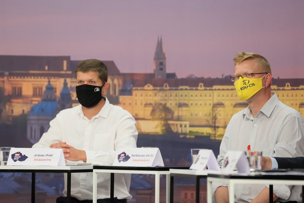 Debata Blesku o školství: Zleva Jiří Snížek a Pavel Bělobrádek (KDU-ČSL) (Piráti (17. 9. 2020)