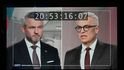 Kandidáti na prezidenta Slovenské republiky zleva Peter Pellegrini a Ivan Korčok při televizní debatě na TV Markíza (18.3.2024)