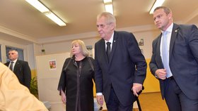 Miloš Zeman volil na Lužinách s manželkou Ivanou.