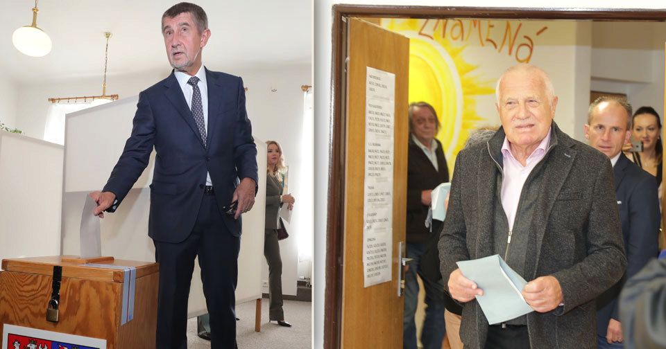 Hned v pátek zavítal do volební místnosti favorit voleb a předseda hnutí ANO Andrej Babiš i exprezident Václav Klaus