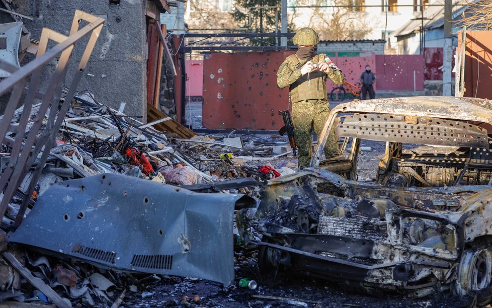 Následky nedávného ostřelování ve Volnovachě v Doněcké oblasti (13.3.2023))