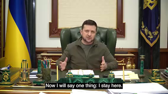 Ukrajinský prezident Volodymyr Zelenskyj v pondělí večer natočil video jako důkaz, že se nachází v prezidentském paláci v Kyjevě, že se neschovává:  Ukrajina se nevzdá, po nepříteli nebude ani památky.(8.3.2022)