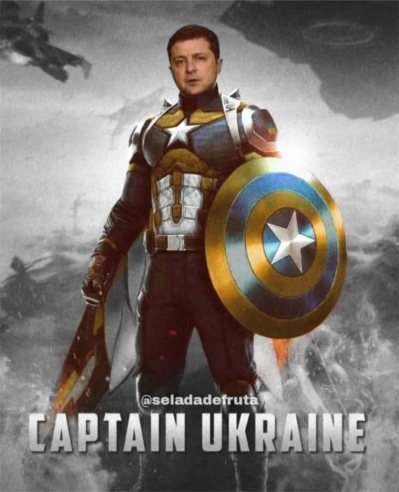 Zelenskyj jako Kapitán Ukrajina.