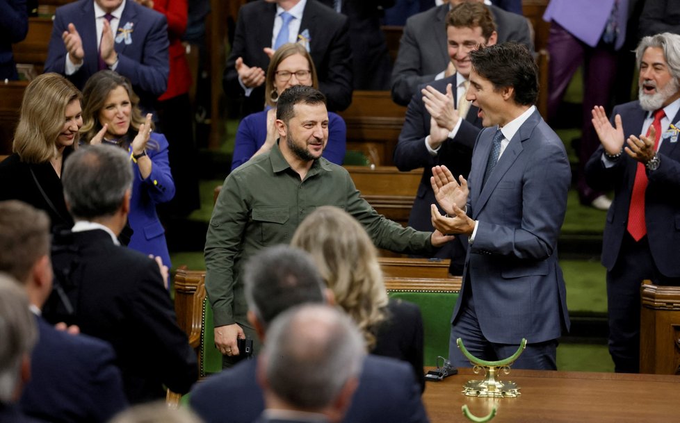 Kanadský premiér Justin Trudeau vzal Volodymyra Zelenského do parlamentu v Ottawě (22. 9. 2023).