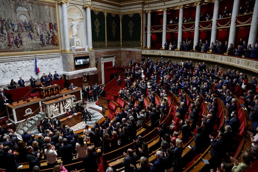 Vystoupení ukrajinského prezidenta Volodymyra Zelenského ve francouzském parlamentu (23.3.2022)