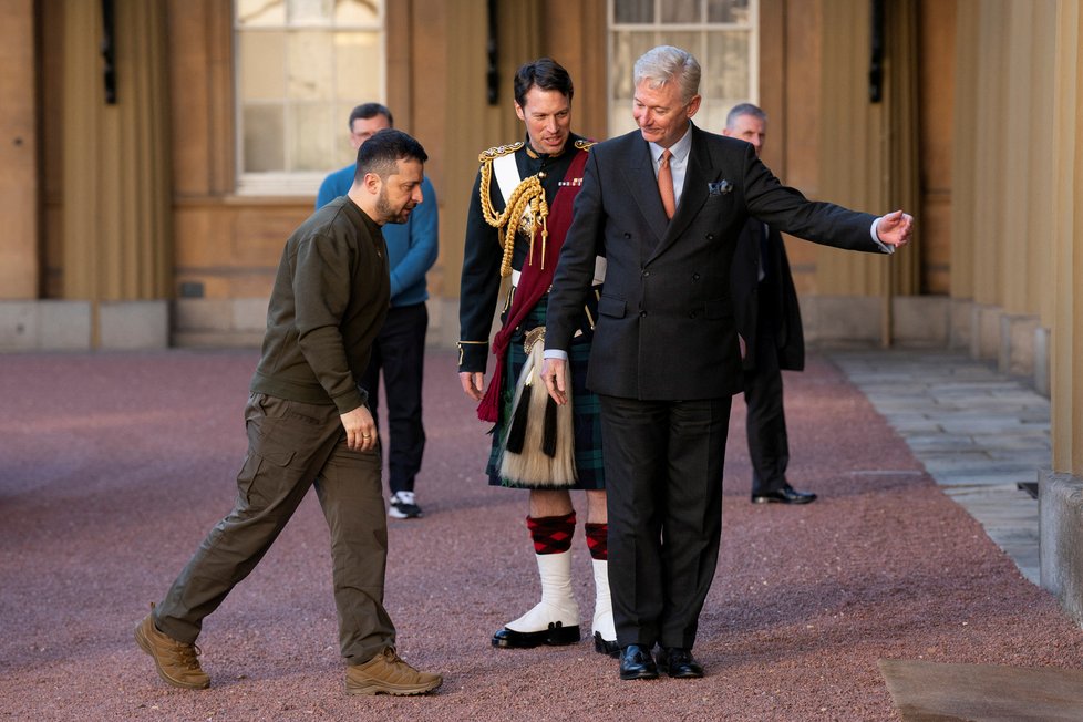 Ukrajinský prezident Volodymyr Zelenskyj navštívil anglického krála Karla III. (8. 2. 2023)