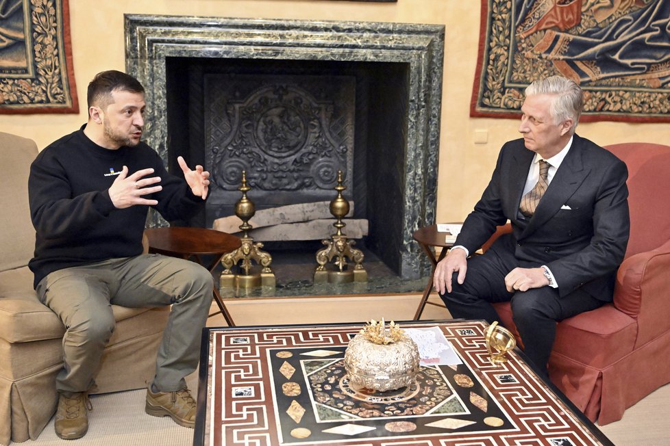 Ukrajinský prezident Volodymyr Zelenskyj navštívil belgického krále Filipa Belgického (9. 2. 2023)