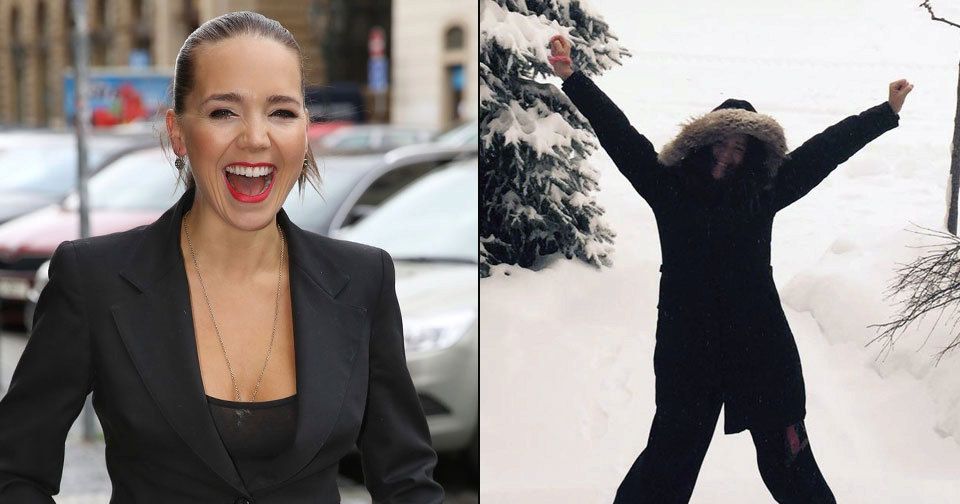 Lucie Vondráčková se raduje ze sněhu v Montrealu.