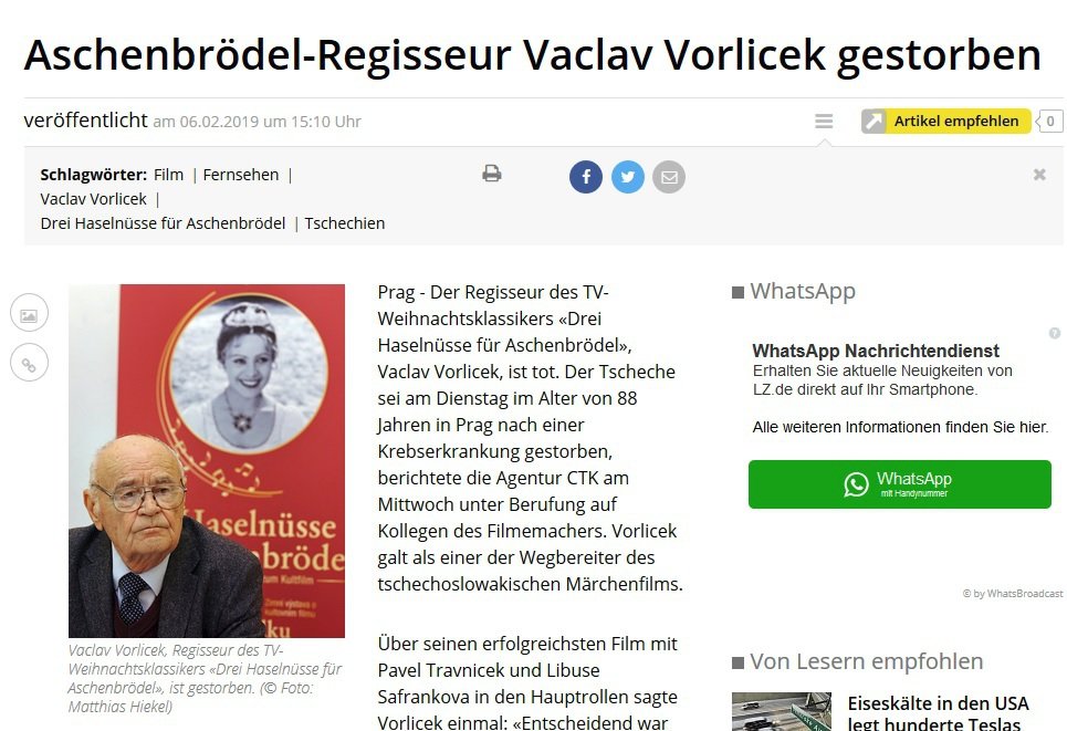 Smrt Václava Vorlíčka zaplavila německá média.