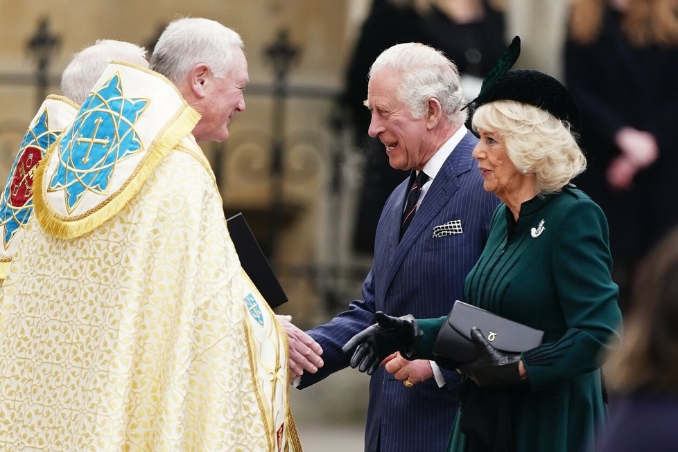 Vzpomínková mše na Prince Philipa ve Westminsterském opatství. Princ Charles a vévodkyně Camilla