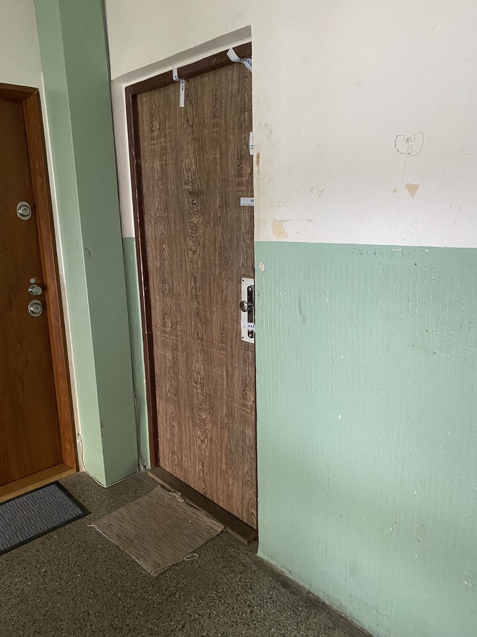 Vražda na Sokolovsku: Za těmito dveřmi bytu se vražda odehrála.