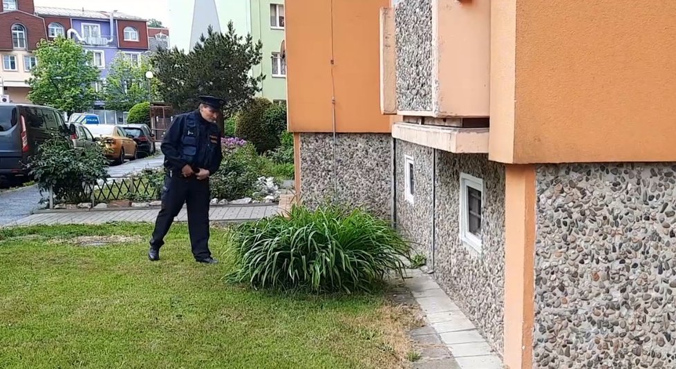 Policisté loni v květnu u paneláku v Aši na Chebsku, kde v jednom z bytů objevili zavražděného muže (†59).