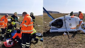 Nehoda vrtulníku na Kladensku. Zasahovali záchranáři.