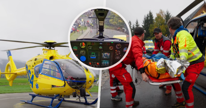 Snímky z videa záchranné akce vrtulníkem