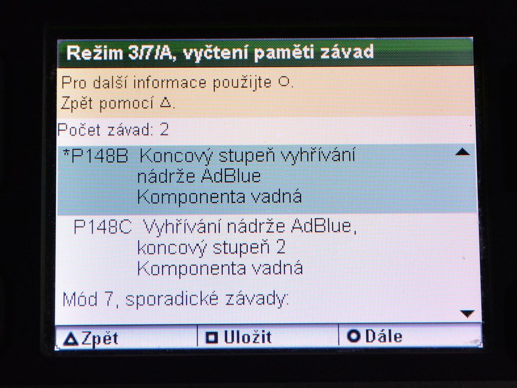 Pražský servis vyměnil nádrž AdBlue i ovládací modul, závada vyhřívání se ale objevila vždy znova.