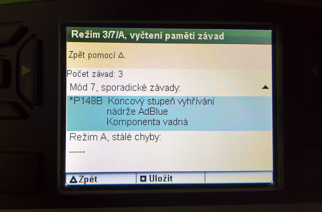 Pražský servis vyměnil nádrž AdBlue i ovládací modul, závada vyhřívání se ale objevila vždy znova.