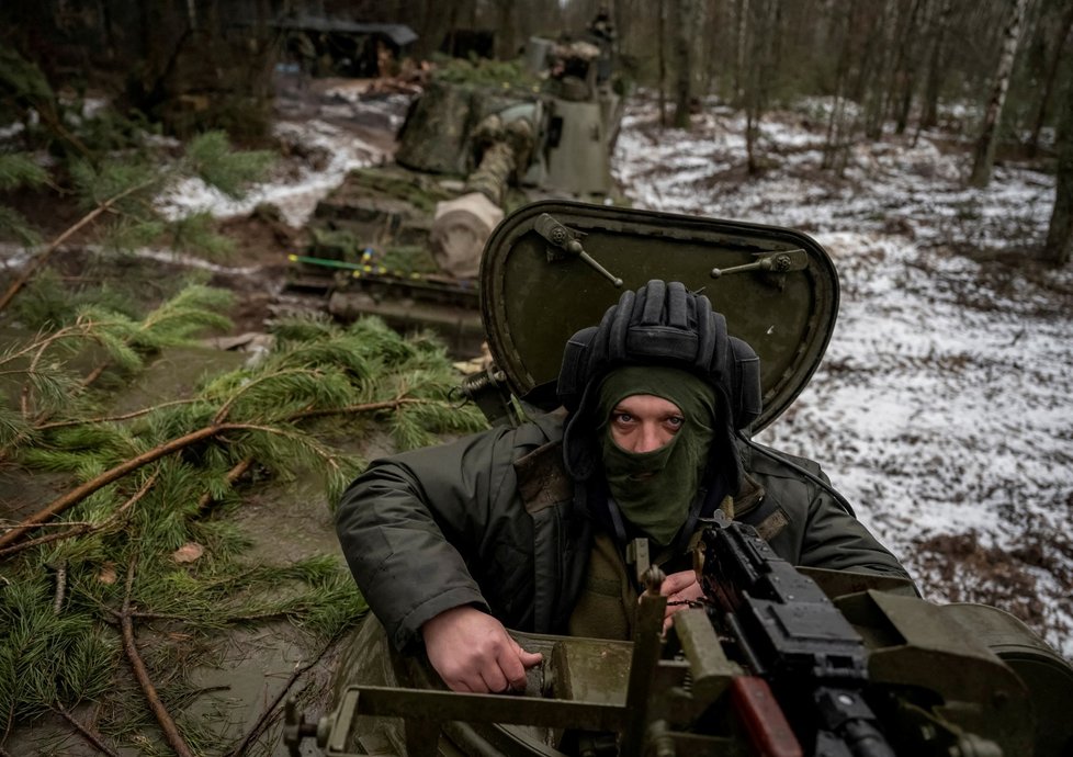 Výcvik ukrajinských vojáků nedaleko Černobylu a běloruské hranice (2. 2. 2023).
