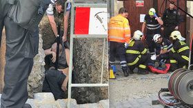 Hasiči a záchranáři zasahovali u pádu muže do výkopu v Praze 4.