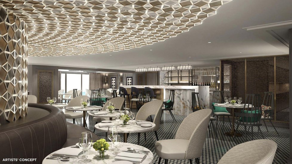 Luxusní vybavení lodi Crystal Serenity, která projede arktickou oblastí. Na palubě je kasino, šest restaurací a kino.