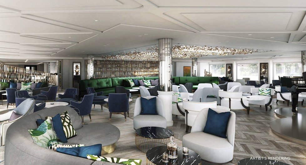 Luxusní vybavení lodi Crystal Serenity, která projede arktickou oblastí. Na palubě je kasino, šest restaurací a kino.