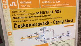Omezení metra na lince B v úseku Českomoravská – Černý Most