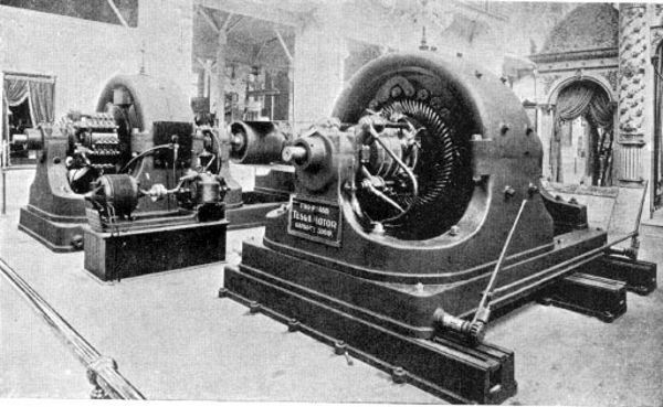 Teslův generátor na výstavě v roce 1893
