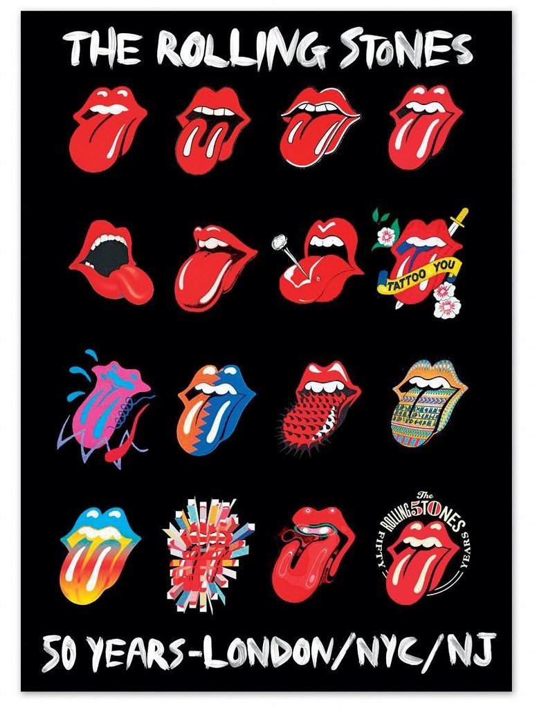 VYPLAZENÁ GENERACE: Logo, které je synonymem Rolling Stones, za 40 let změnilo svoji oficiální podobu šestnáctkrát. Fanouškovských variací je pak nesčetně.