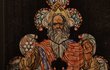 Návrh vitráže od Františka Kysely pro horní kružbu západní rosety s postavou Boha Otce z let 1923-26.