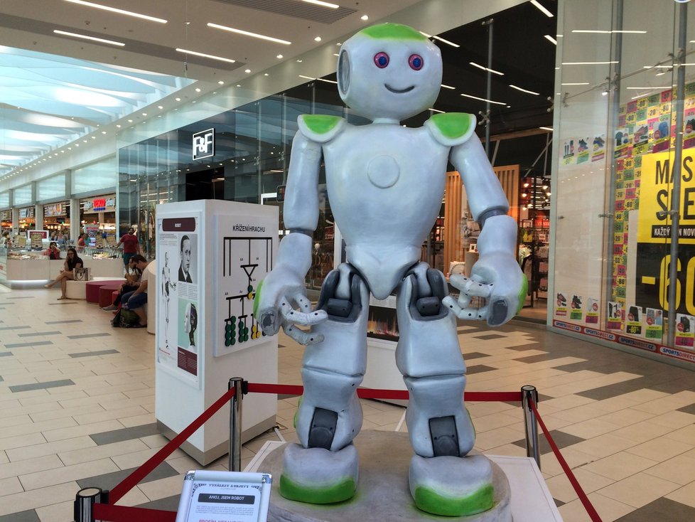 Do české expozice návštěvníky vítá robot.