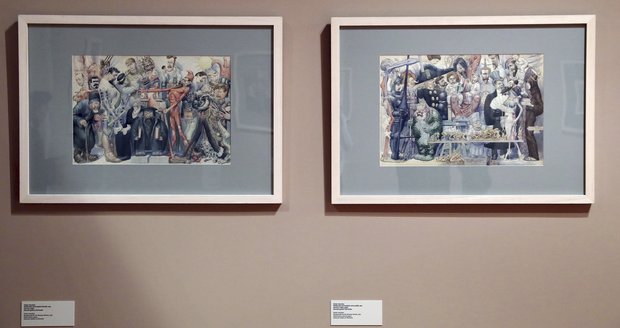 Nejen že autoři jsou na výstavě zastoupeni svými díly, dokonce jim karikaturista Hinko Smrekar jednu rozpustilou karikaturu (napravo) věnoval. Nalevo je karikatura slovinských spisovatelů.