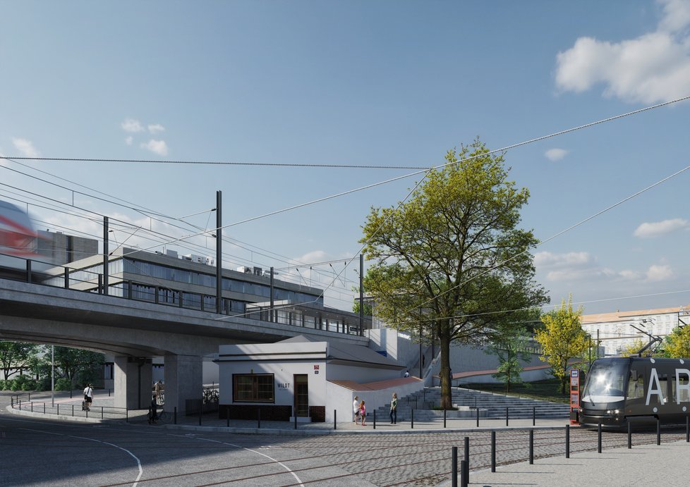 V rámci modernizace trati z Prahy do Kladna vznikne nová železniční stanice na Výstavišti (vizualizace).