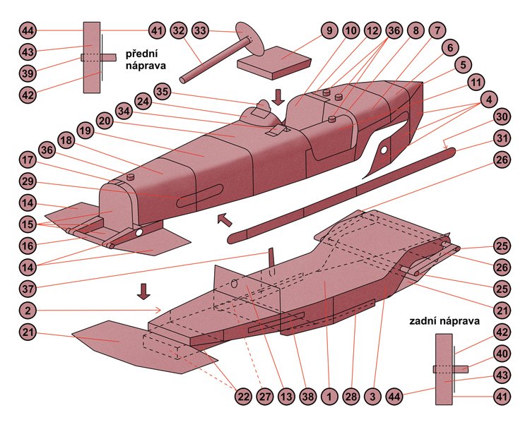 Vystřihovánka Bugatti T59: Návod na slepení