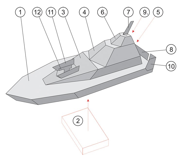 Vystřihovánka vojenského člunu ABC typu stealth: Návod na slepení