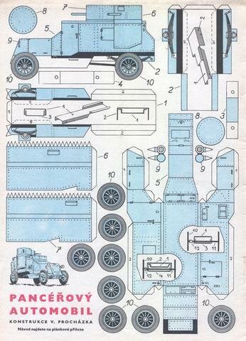 Jedna z prvních vystřihovánek v časopisu ABC: Pancéřový automobil Austin-Putilov připravil Vladimír Procházka