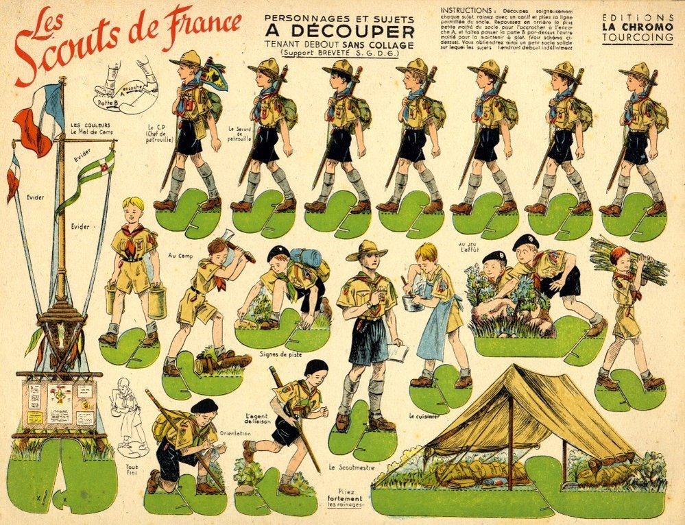 Vystřihovánka tábora francouzských skautů pochází z poloviny 40. let