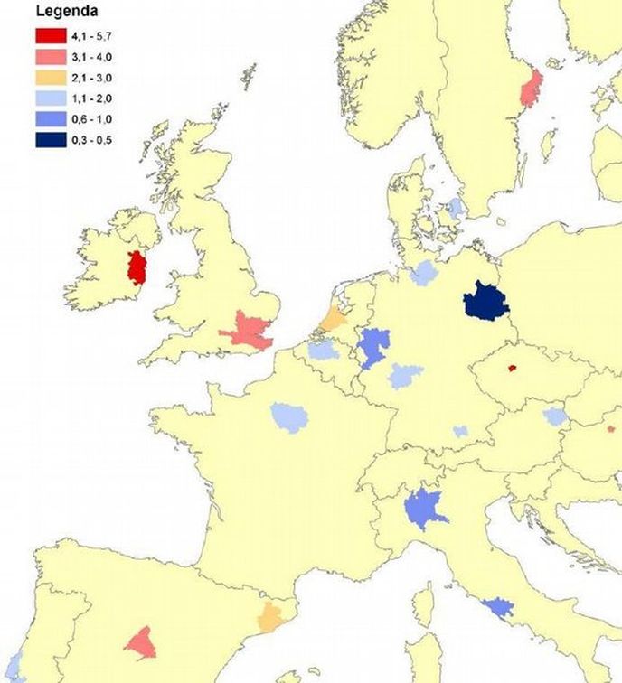 Vývoj HDP v jednotlivých regionech v období 1995-2009