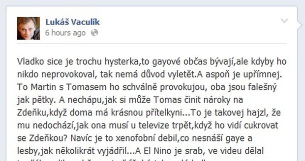 Komentáře na fanouškovské facebookové stránce Lukáše Vaculíka Vyvolené vůbec nešetří