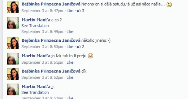 Sabina Thomasovi přes Facebook vzkázala, že má jiného.