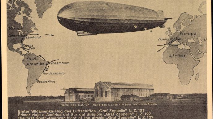 Plánek cesty LZ 127 Graf Zeppelin kolem světa.