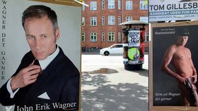 Dánský kandidát na premiéra John Erik Wagner (51) se na předvolební plakáty nechal vyfotit úplně nahý, jen s pistolí a kovbojským kloboukem.