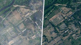 Satelitní snímky zachytily stavbu tábora pro wagnerovce v Bělorusku (červen 2023).