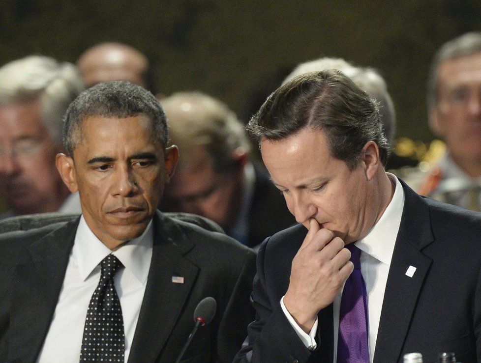 Prezident USA Obama a britský premiér Cameron na summitu NATO.