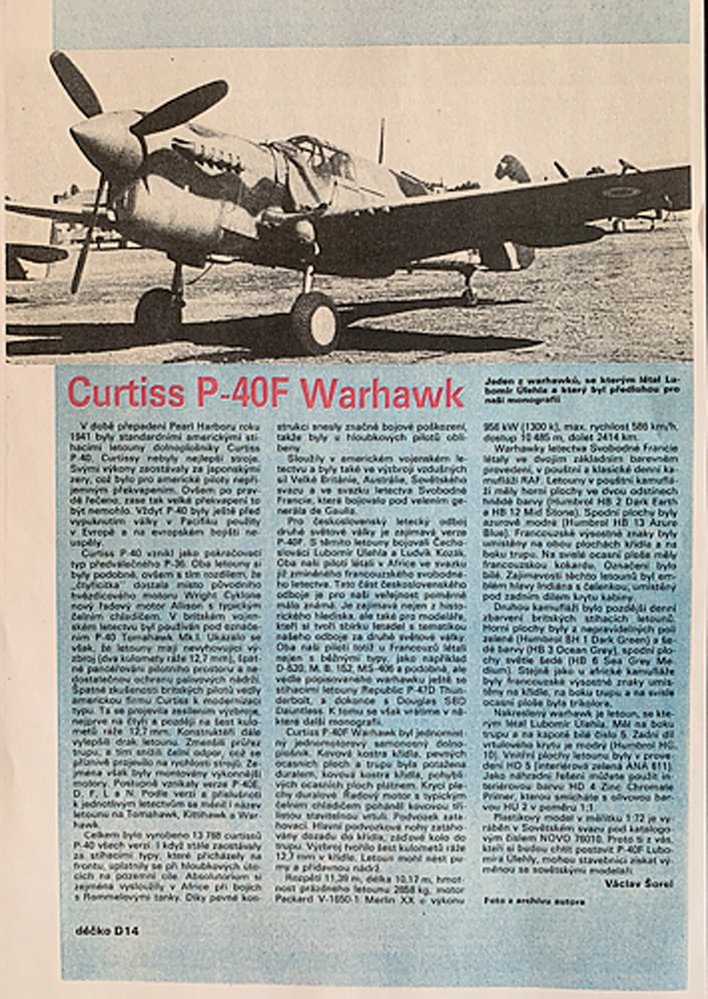 Článek Václava Šorela o letadle Warhawk v časopisu ABC