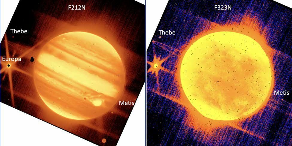 Jupiter na infračervených snímcích z Webbova teleskopu