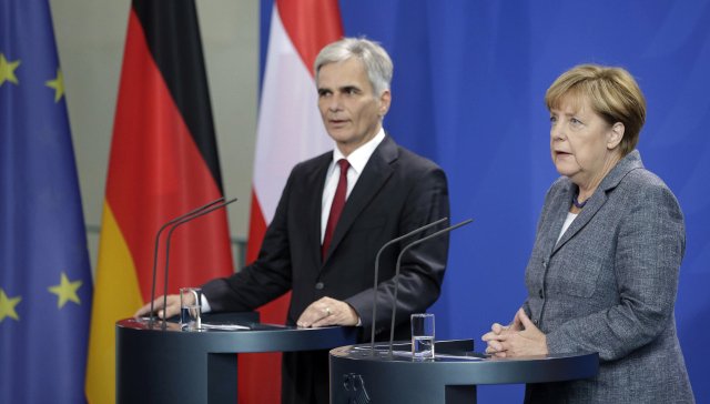 Angela Merkelová a Werner Faymann, kancléři Německa a Rakouska