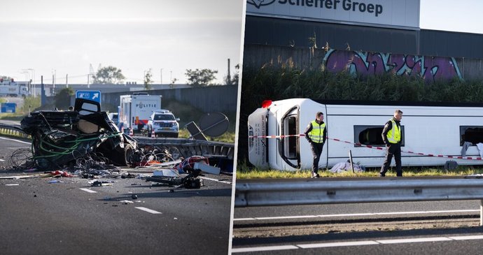 Dopravní nehoda školního autobusu s dodávkou v Nizozemsku