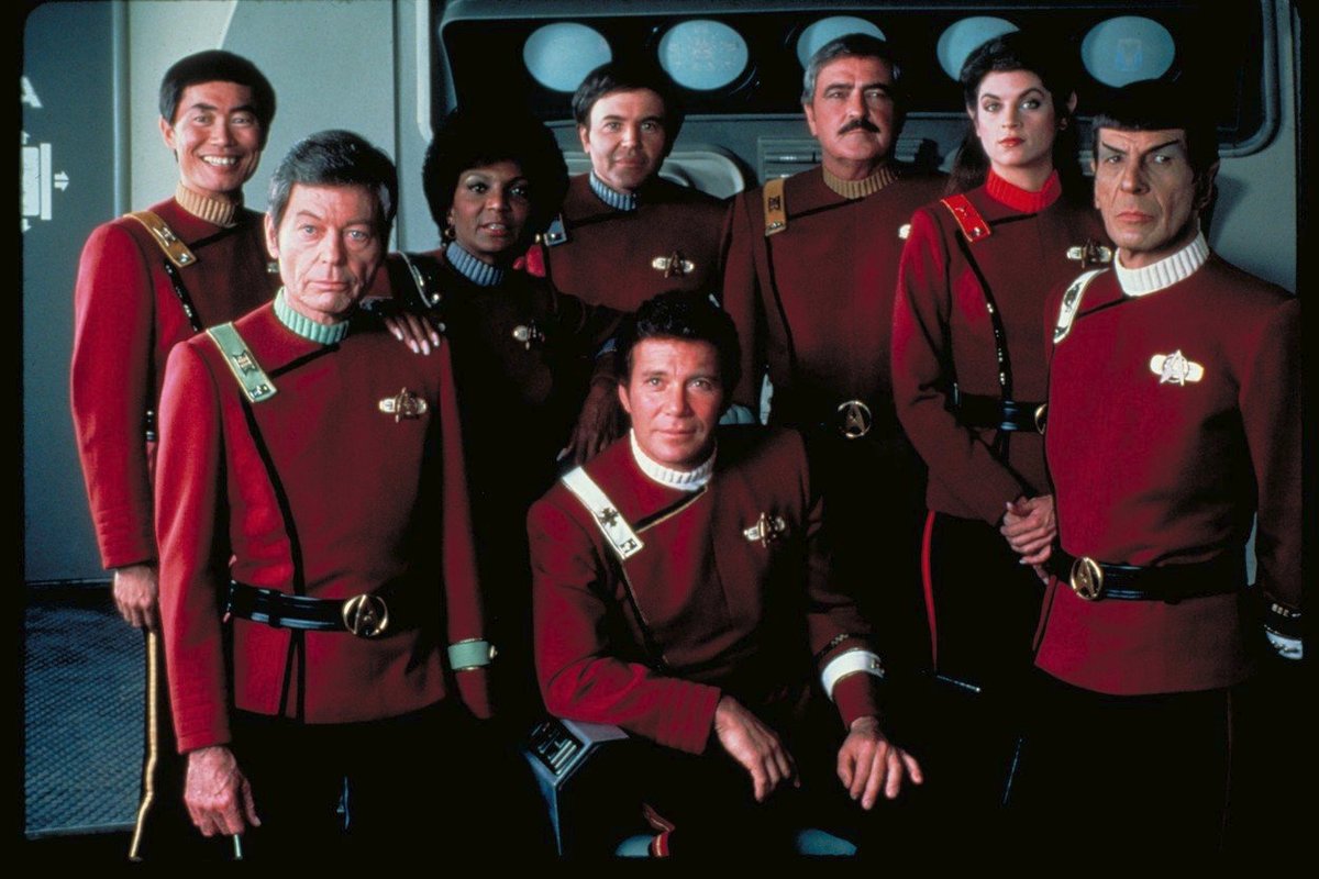 Posádka Enterprise ve snímku Star Trek II: Khanův hněv.
