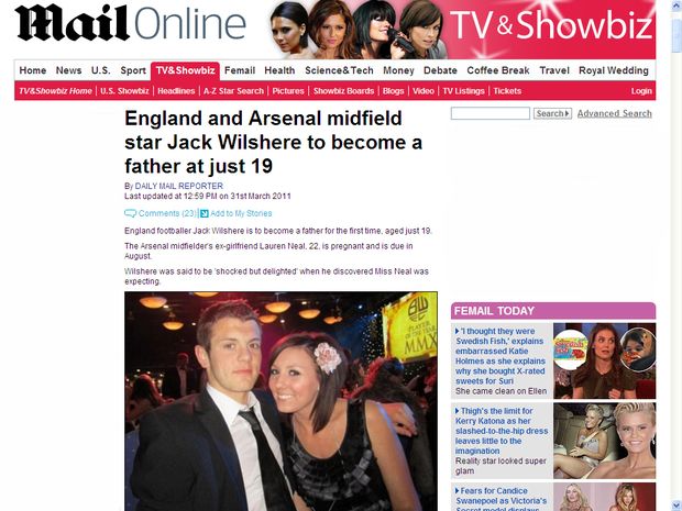 Jack Wilshere se teprve v 19 letech stane otcem. Jack Wilshere se teprve v 19 letech stane otcem.