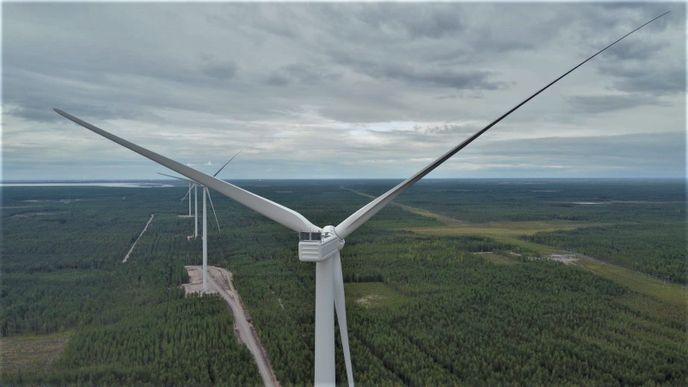 Větrná farma Hirvineva má instalovaný výkon 19,2 megawattu.