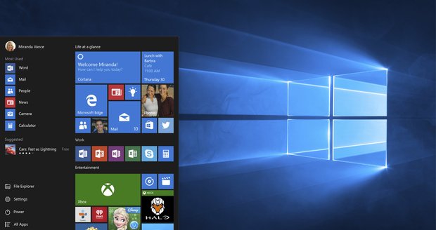 Úvodní obrazovka operačního systému Windows 10